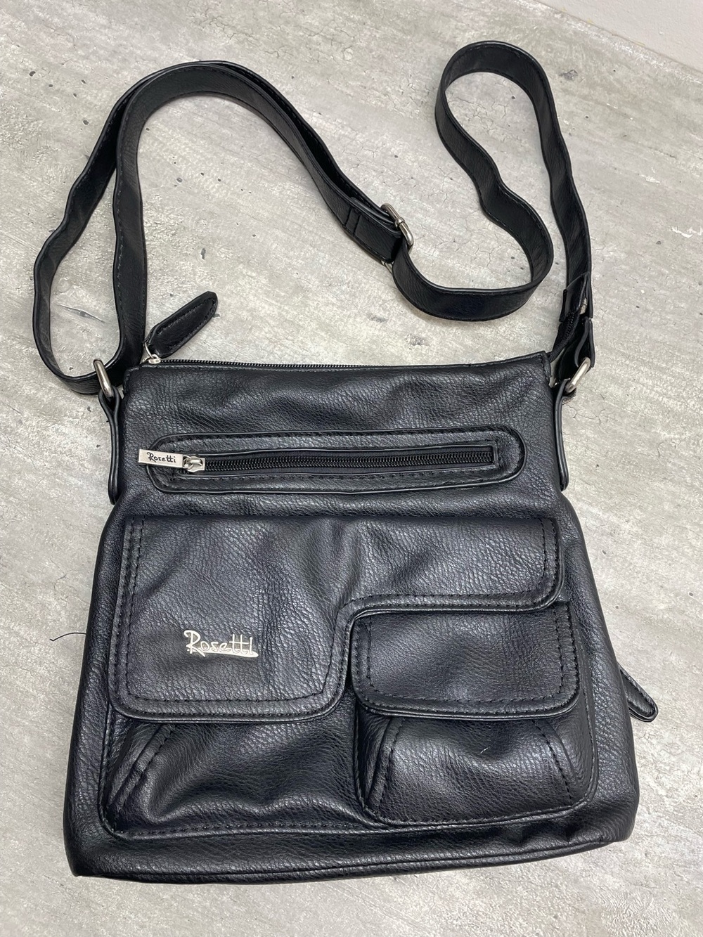 Rosetti Crossbody Bag Womens Medium Black Excellent Pebbled Vegan Leather Pocket